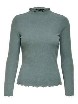 Geripptes Top mit Rüschenhals.