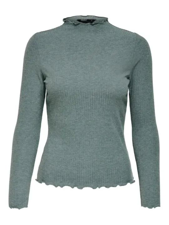 Geripptes Top mit Rüschenhals.