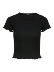 Schwarzes geripptes Kurzarm-T-Shirt