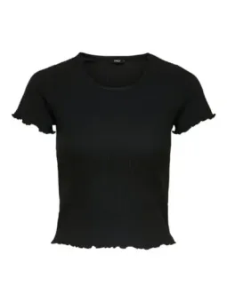 Schwarzes geripptes Kurzarm-T-Shirt