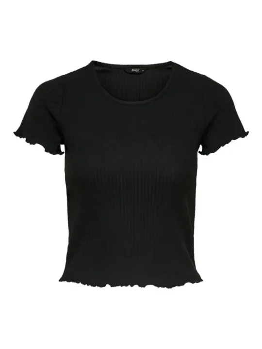 Schwarzes geripptes Kurzarm-T-Shirt