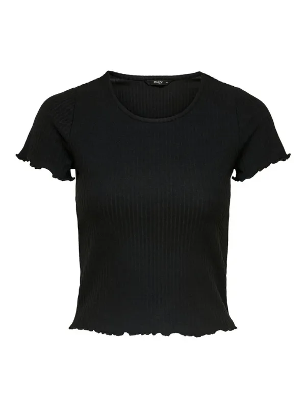 Schwarzes geripptes Kurzarm-T-Shirt