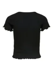 Geripptes schwarzes T-Shirt mit Rüschen