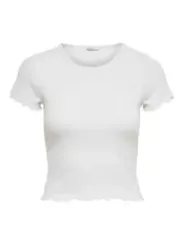 Geripptes weißes kurzärmliges T-Shirt