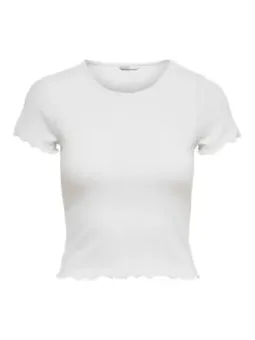 Geripptes weißes kurzärmliges T-Shirt