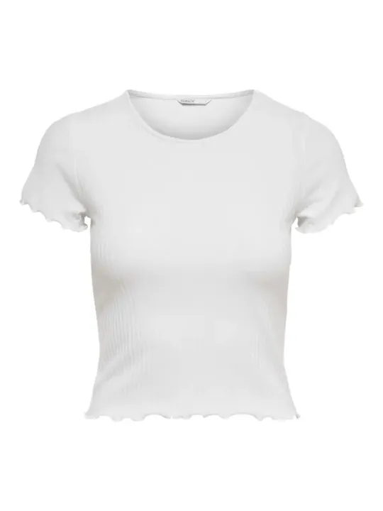 Geripptes weißes kurzärmliges T-Shirt