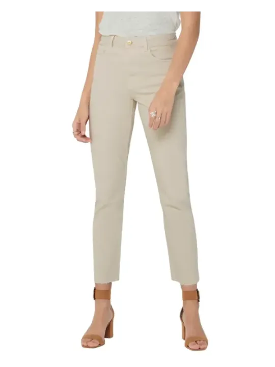 Khaki Damen Cropped Straight Leg Hose
