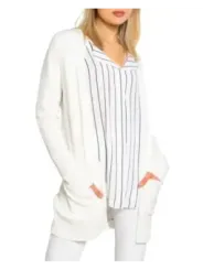 Gestreifter weißer Damen-Cardigan aus Poly