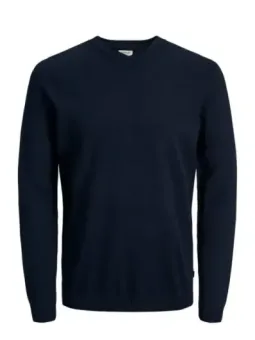 Dunkelblauer Strickpullover mit weißem Label