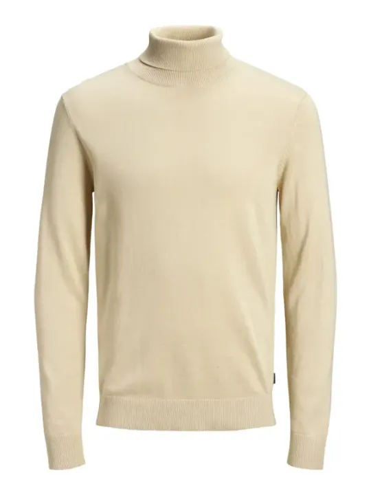 Cremefarbener Rollkragenpullover aus Strick