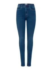 Niedrig geschnittene, schmale blaue Denim-Jeans