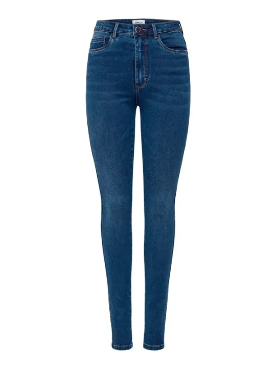 Niedrig geschnittene, schmale blaue Denim-Jeans