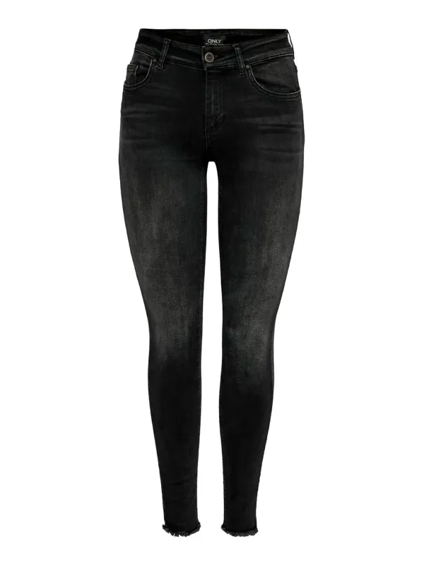 Schwarze Skinny-Jeans mit Fransen