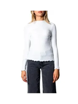 Weißes Rippstrickoberteil mit Rüschensaum