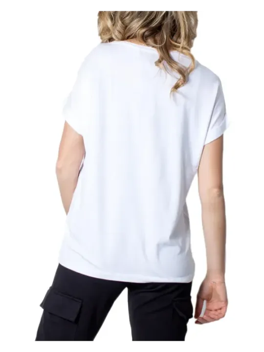 Weißes Baumwoll-T-Shirt mit Schulterpolstern