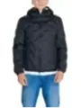 Schwarze gesteppte blaue Herrenjacke mit Kapuze