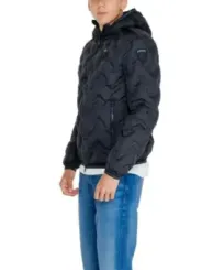 Schwarze gesteppte blaue Herrenjacke mit Kapuze