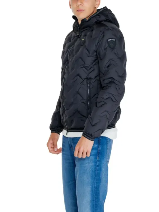 Schwarze gesteppte blaue Herrenjacke mit Kapuze
