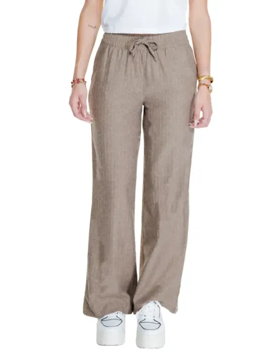 Beige weite Hosen mit Kordelzug