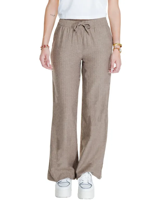 Beige weite Hosen mit Kordelzug