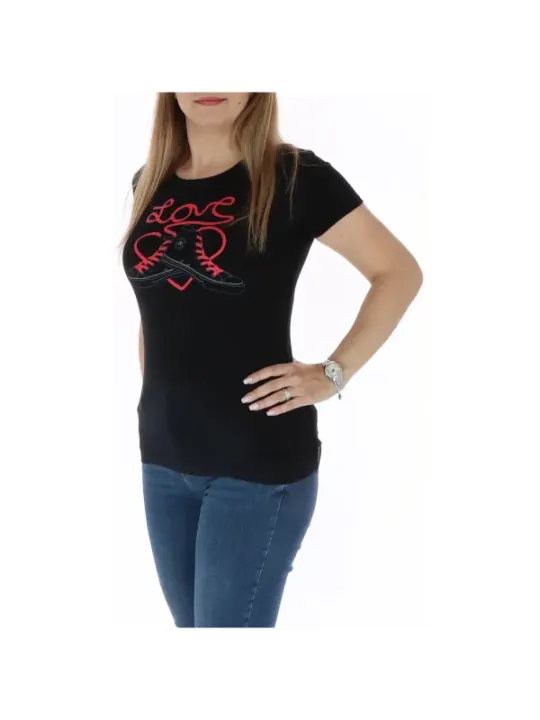 Schwarzes Converse Herz-Liebesmuster T-Shirt