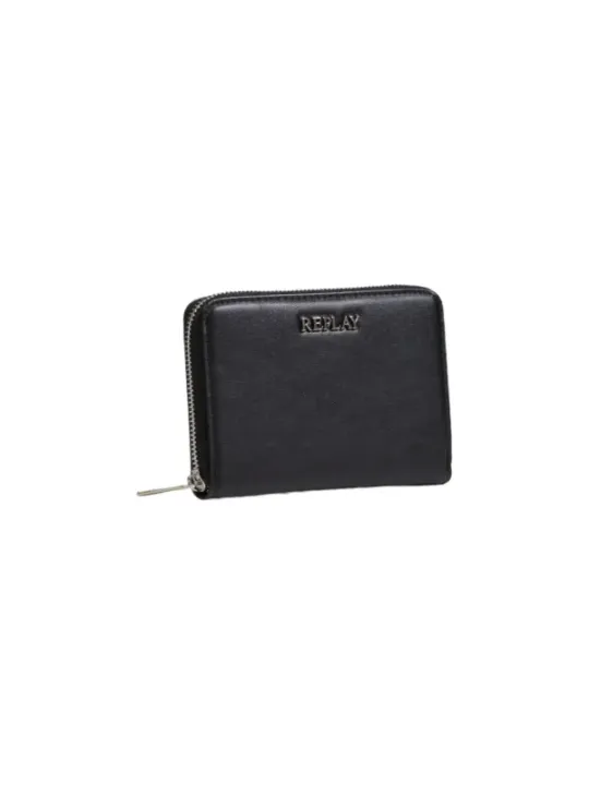 Schwarze Replay Ledergeldbörse mit Reißverschluss