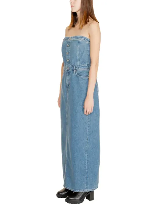 Langes Jeanskleid mit Taillengürtel