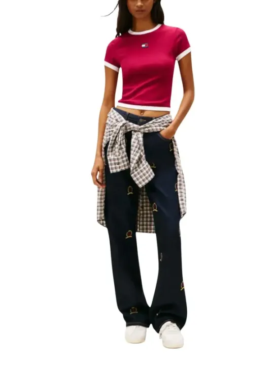 Tommy Hilfiger Jeans Damen T-Shirt Bordeaux | online kaufen