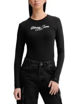 Miete Tommy Hilfiger Damen T-Shirt Schwarz aus Organic Cotton