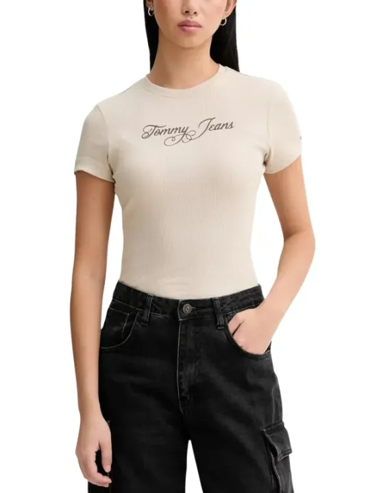 Tommy Hilfiger Jeans Damen T-Shirt Beige | online kaufen