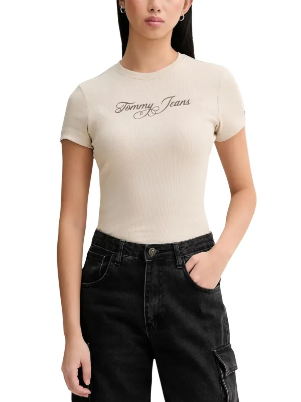 Tommy Hilfiger Jeans Damen T-Shirt Beige | online kaufen