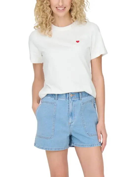 Helle Jeansshorts mit Herz-Stickerei