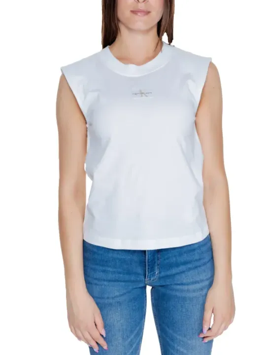 Weißes ärmelloses Tanktop mit Schulterpolstern