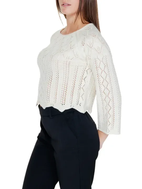 Leichter weißer Strick-Cropped-Pullover