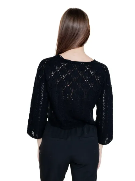 Schwarze Strickbluse mit Diamantmuster
