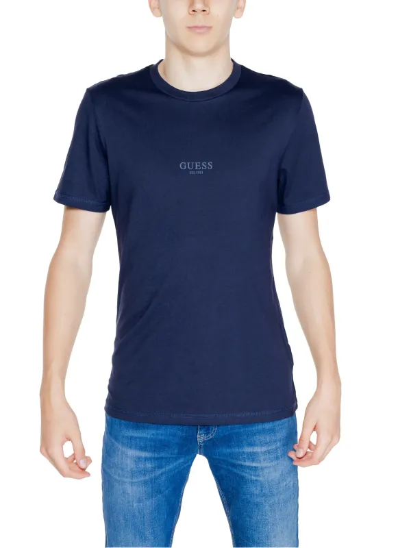 Navy Guess Rundhalsausschnitt T-Shirt