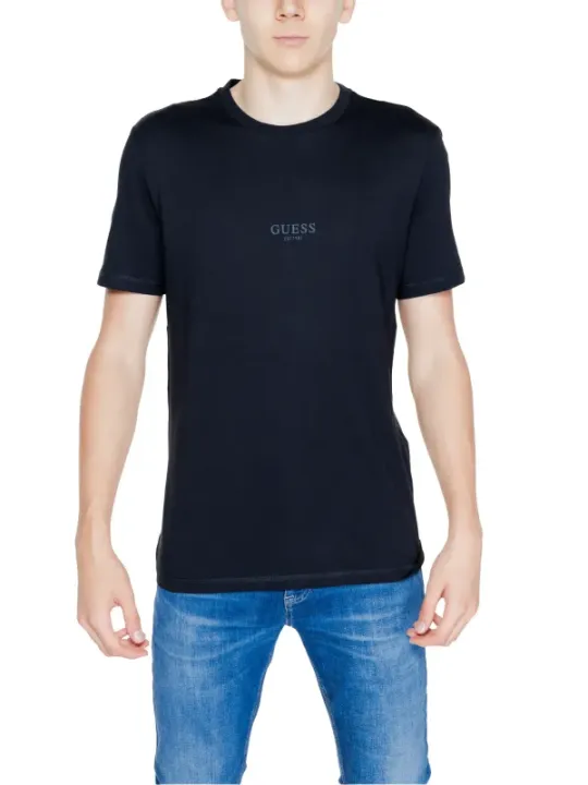 Schwarzes GUESS Logo Baumwoll T-Shirt