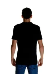 Schwarzes Baumwoll-T-Shirt mit Knopfleiste