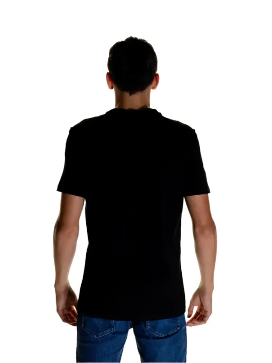 Schwarzes Baumwoll-T-Shirt mit Knopfleiste