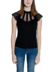Schwarzes Spitzen-T-Shirt mit Ausschnitt