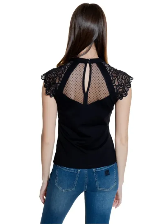 Schwarzes Polka-Punkt-Spitzen-Damenoberteil