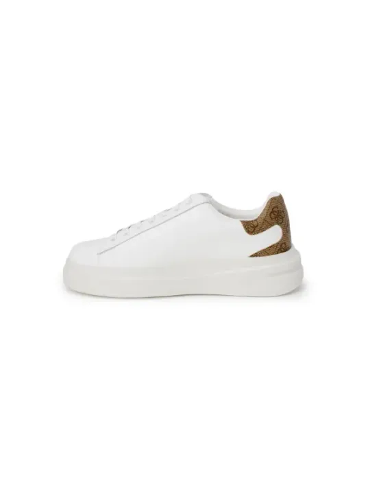 Weiße Plateau-Sneakers mit goldenem Absatz