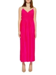 Pinkes Seidenabendkleid mit Wasserfall Ausschnitt