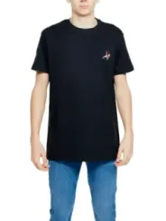 Schwarzes T-Shirt mit Vogel-Stickerei