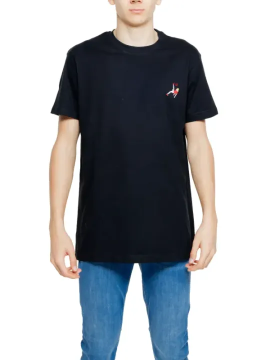 Schwarzes T-Shirt mit Vogel-Stickerei