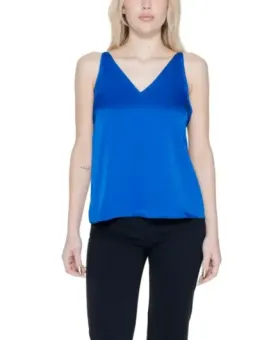 Blaue V-Ausschnitt Top schwarze Hose