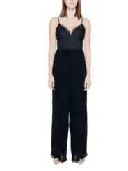 Schwarzer Spitzen- und Chiffon-Jumpsuit
