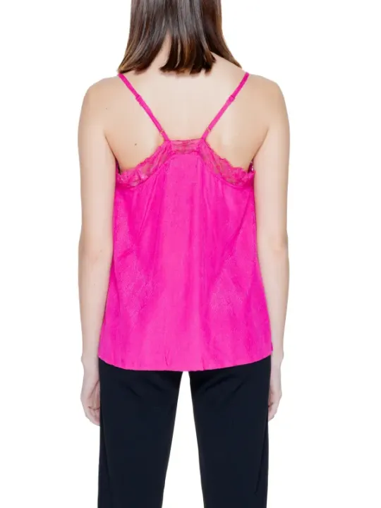 Rosa Spaghettiträgeroberteil mit zarter Spitze