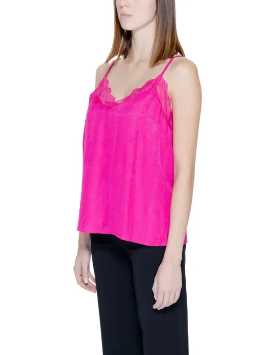 Fuchsia-Spitzenbesatz ärmelloses Top