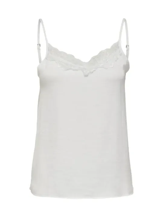 Beige Spaghettiträgeroberteil mit Spitzenakzenten